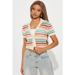 Over The Rainbow Crochet Top - Taupe/combo